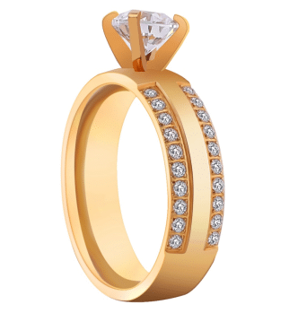 18K Gold-Plated Stainless Steel Ring Set with 41 CZ stones, Yellow Crown Design for Men's Matching Promise Ring