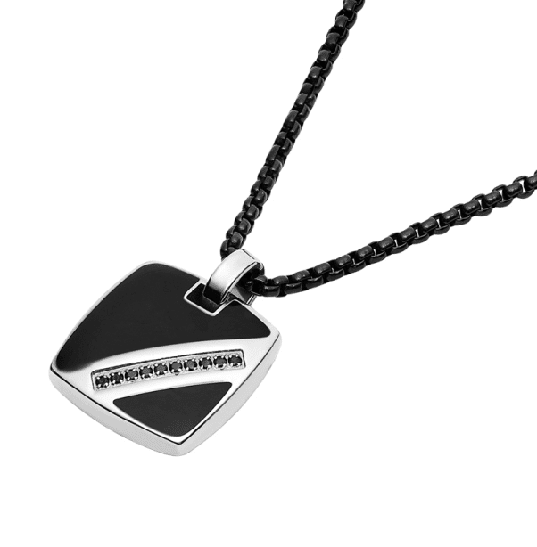 In-stock, chain included, CNC machined black zircon, IP black plated, transparent resin coated stainless steel women's pendant