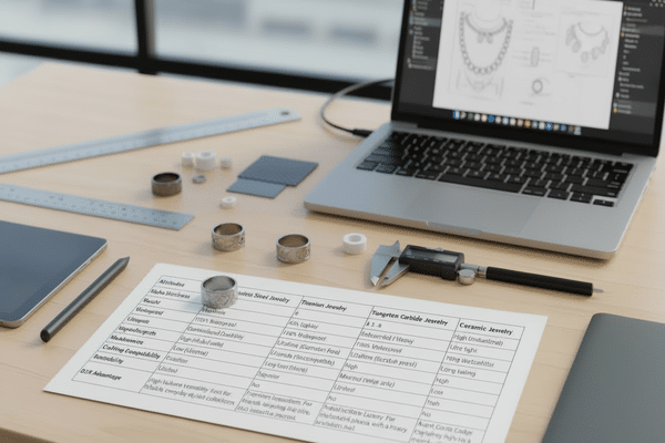 Material comparison chart showing stainless steel titanium tungsten performance data