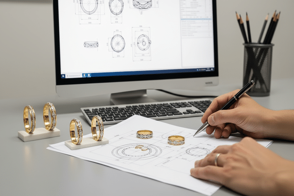 CAD design process showing jewelry prototype development and engineering feedback