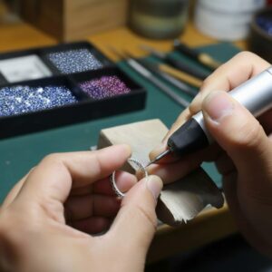 Artisan performing precision micro-inlay on a 925 silver ring.