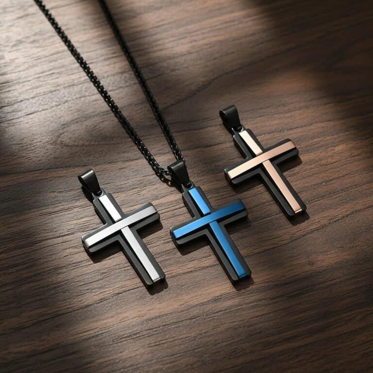 Custom wholesale 316L stainless steel men's hip-hop cross pendant necklaces.